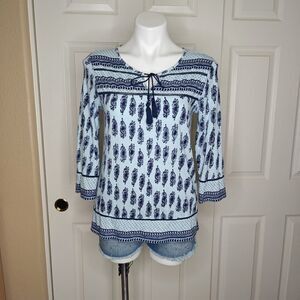 Lucky Brand paisley 3/4 sleeve boho top sz S